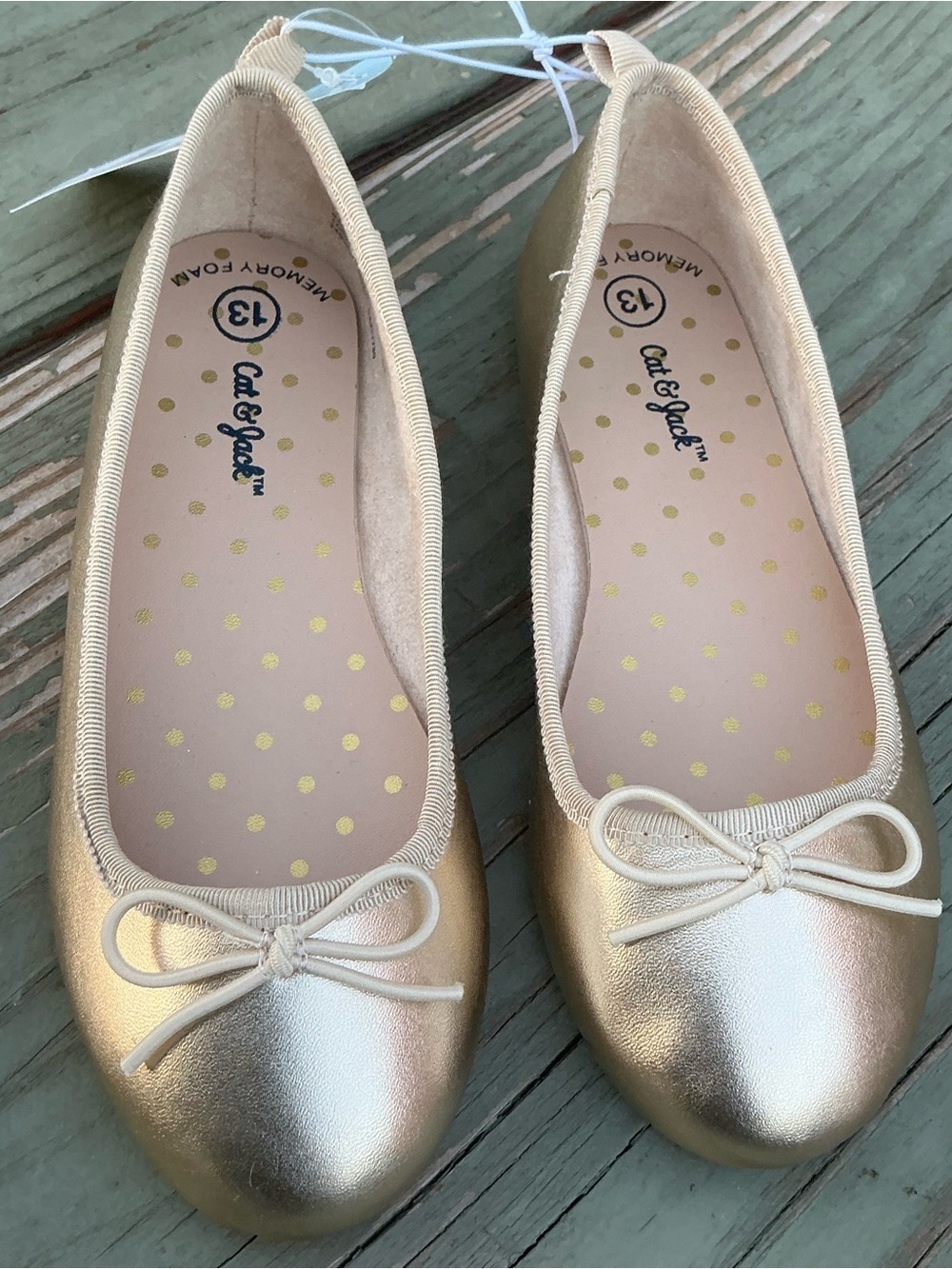 Cat & Jack Beige Slip-On Shoe with Gold Polka Dots - Picture 5 of 5
